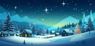 冬季雪天圣诞小镇装饰夜晚节日氛围卡通插画背景