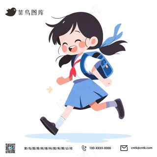 开学季卡通女学生背书包