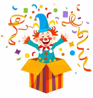 小丑礼盒惊喜愚人节搞怪搞笑幽默游乐园卡通插画免抠
