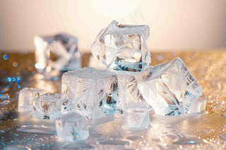 夏日清凉透明的冰块摄影图