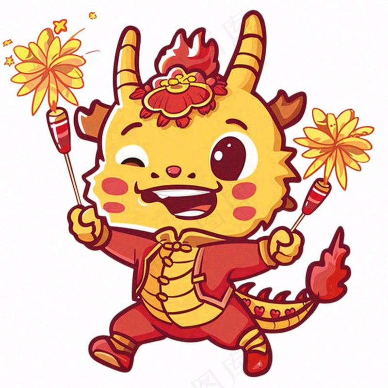 新年吉祥物龙年十二生肖动物卡通插画免抠(1024x1024)