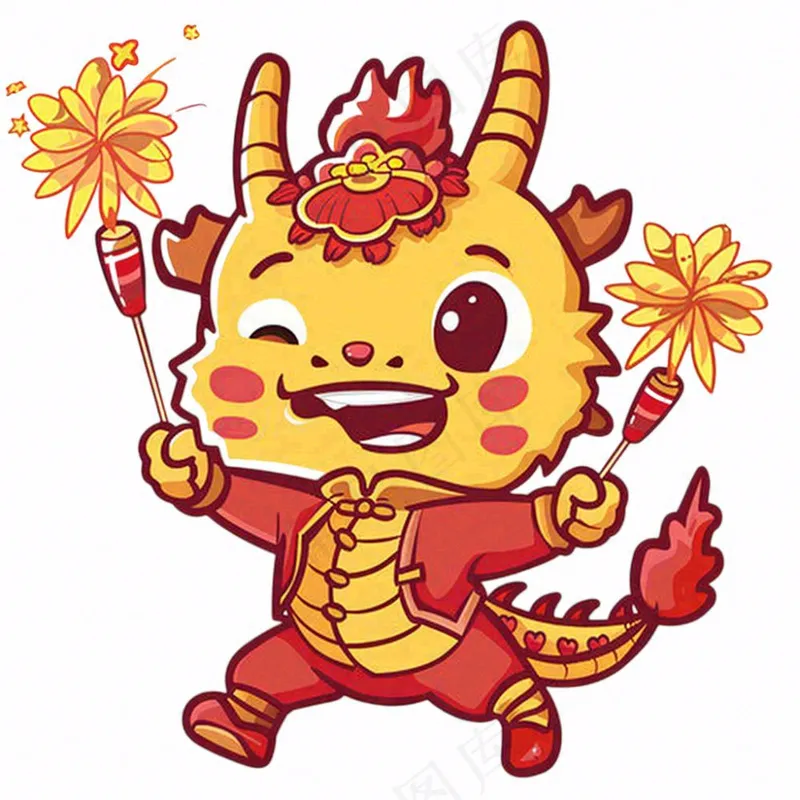 新年吉祥物龙年十二生肖动物卡通插画免抠(1024x1024)