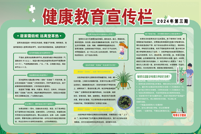 健康教育宣传栏 登革热psd模版下载