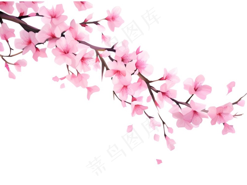 粉色樱花桃花枝条春天卡通插画免抠(1900x1418)