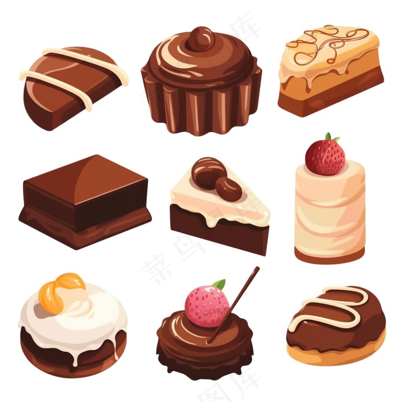 巧克力蛋糕甜点卡通插画免抠