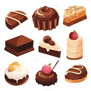 巧克力蛋糕甜点卡通插画免抠