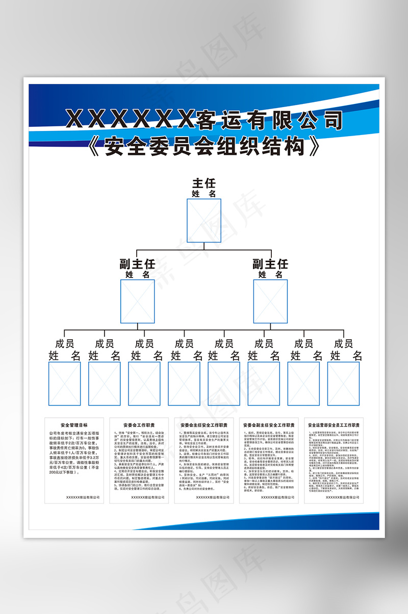 蓝色客运公司安全委员会组织结构图海报cdr矢量模版下载