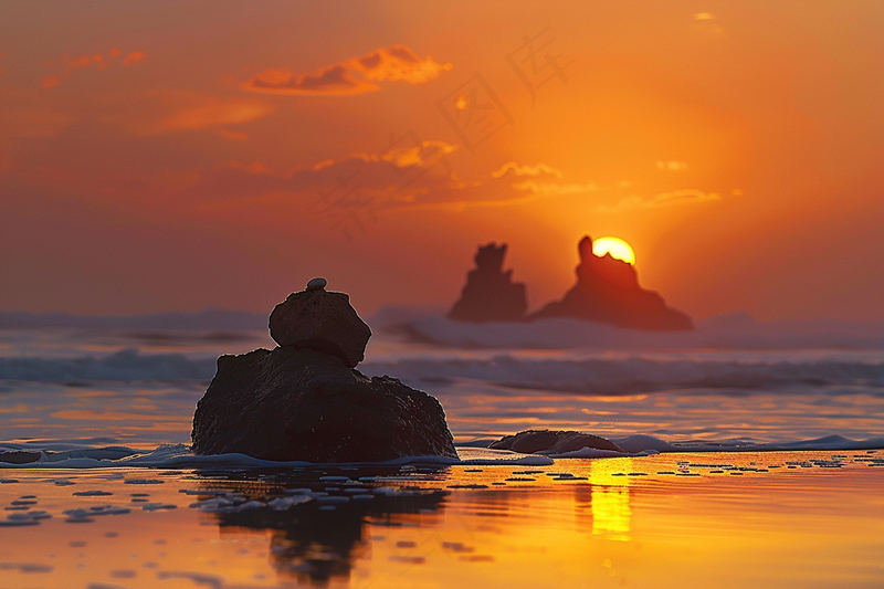 夏日落日海报沙滩晚霞摄影图(4032x2688)