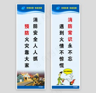 消防安全预防火灾KT板蓝色海报展板