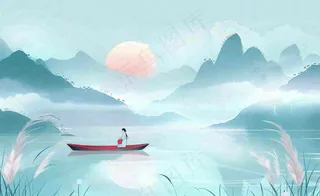 白露中国山水画古风芦苇水墨画寒露背景