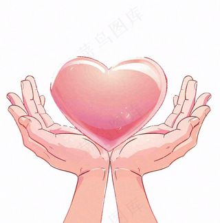 手捧着爱心粉色卡通插画免抠
