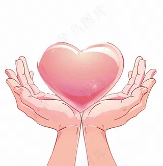 手捧着爱心粉色卡通插画免抠
