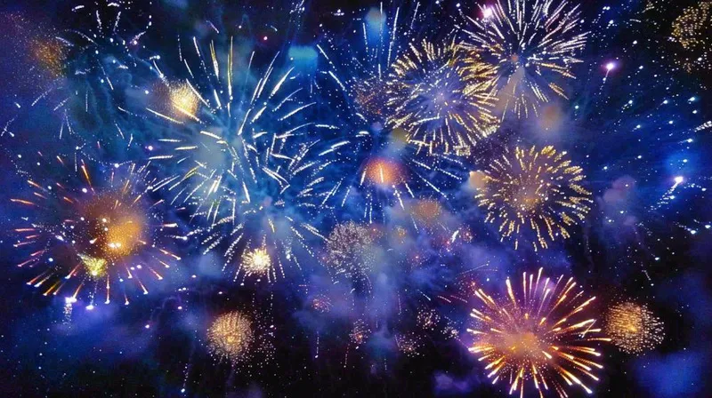 夜晚天空中绽放的绚丽烟花节日庆祝摄影图(1456x816)