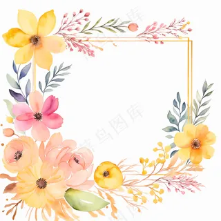 粉黄色水彩边框花环 正方形