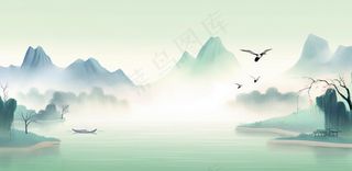 山水水墨画中国风插画背景