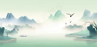 山水水墨画中国风插画背景