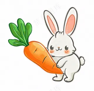 小白兔抱着胡萝卜可爱动物卡通插画免抠