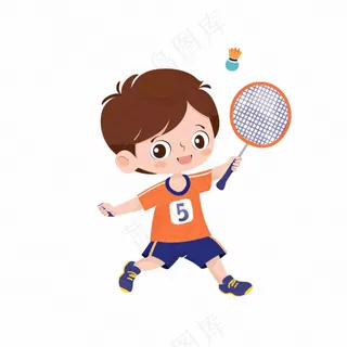羽毛球网球男孩卡通插画免抠