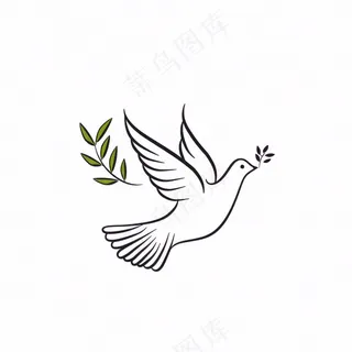 飞鸽叼树枝和平鸽线条卡通插画免抠