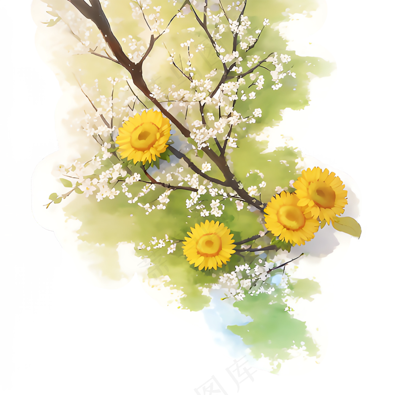 黄色 唯美 手绘 免抠 PNG 花 植物 素材19