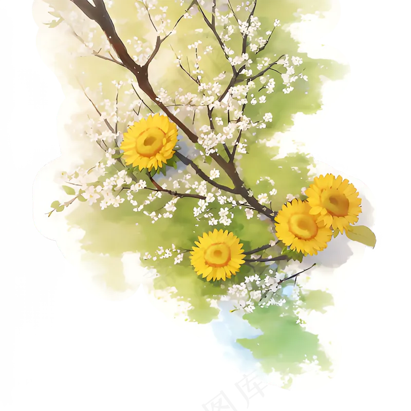 黄色 唯美 手绘 免抠 PNG 花 植物 素材19