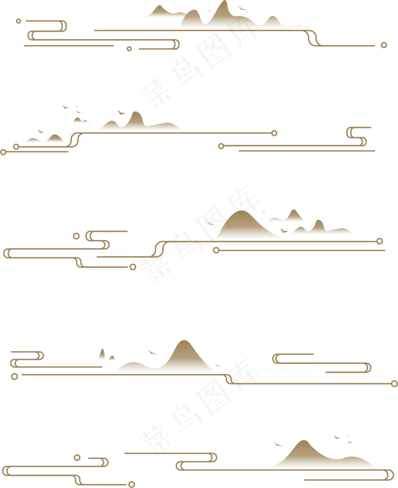 山水波浪祥云中式国风线条120免扣素材
