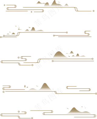 山水波浪祥云中式国风线条120免扣素材