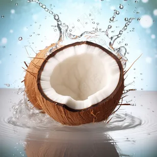 夏日椰子与水飞溅椰汁饮料摄影图