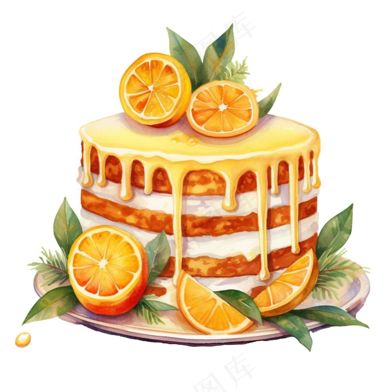 橙子蛋糕水果蛋糕卡通插画免抠