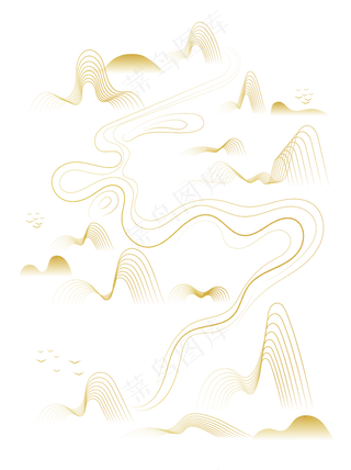 山水波浪祥云中式国风线条35免扣素材