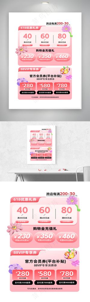 618粉色系优惠券红包
