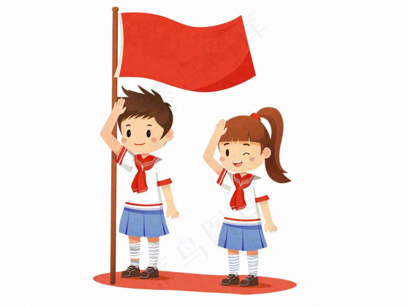 学生升旗帜红旗国庆人物卡通插画免抠(1232x928)