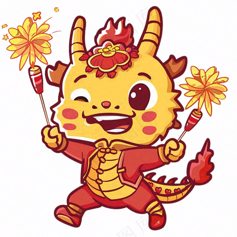 新年吉祥物龙年十二生肖动物卡通插画免抠(1024x1024)