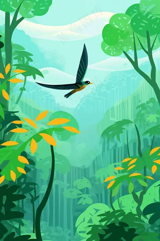 春天大自然花草盛开山野里绿色卡通插画背景