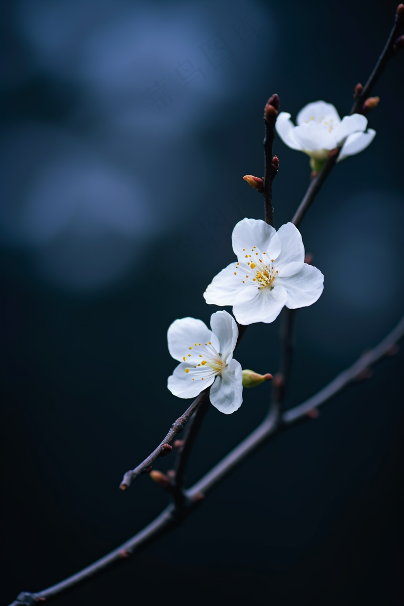 白梅冬季李子花梨花春天树枝抽新芽摄影图(2688x4032)