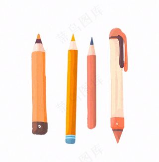 铅笔钢笔学习工具文具卡通插画免抠