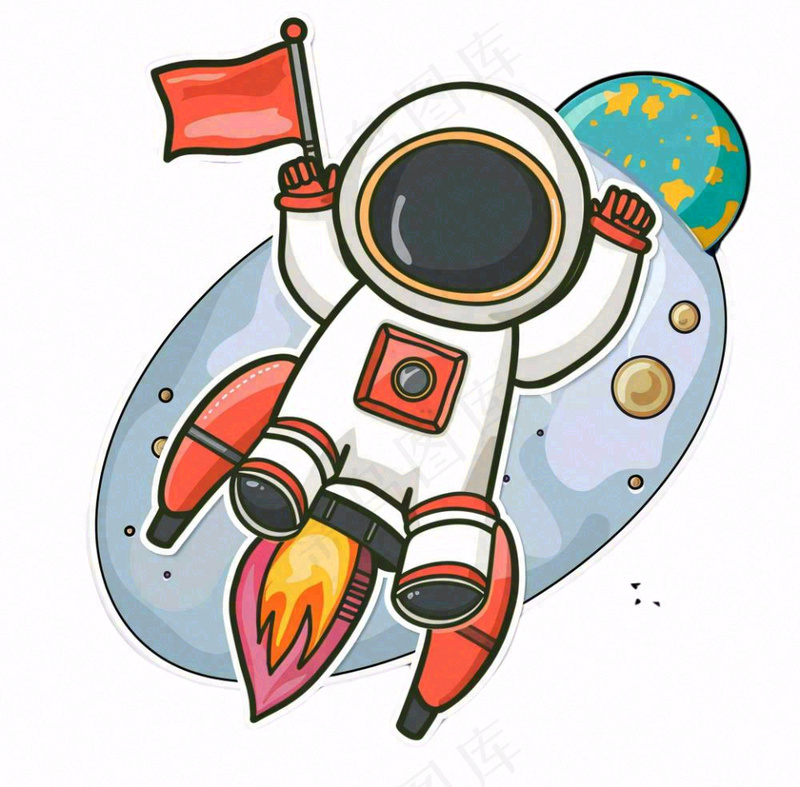 宇航员火箭太空卡通插画免抠(1040x1024)