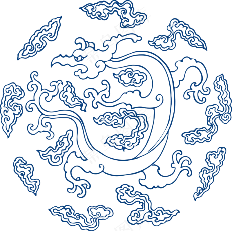 古代青花瓷图案花纹中国风图案祥云纹理传统图腾矢量AI设计免扣素材