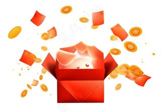 惊喜盒子礼盒金币财富春节新年卡通免抠