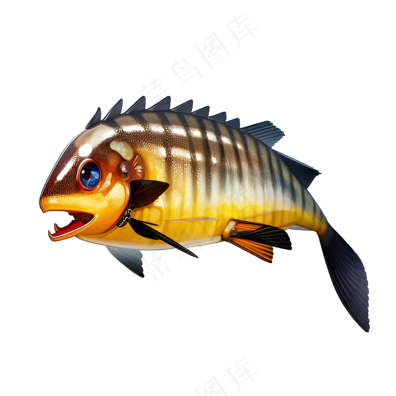 黄色卡通手绘鱼免抠素材37