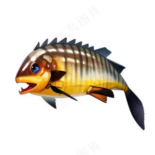 黄色卡通手绘鱼免抠素材37