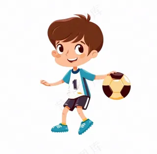 踢足球小运动员卡通插画免抠