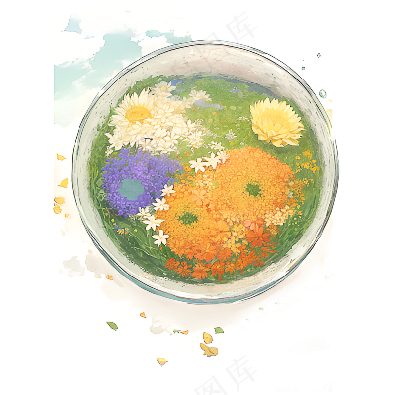 黄色 绿色 手绘 花丛 免抠 素材 17