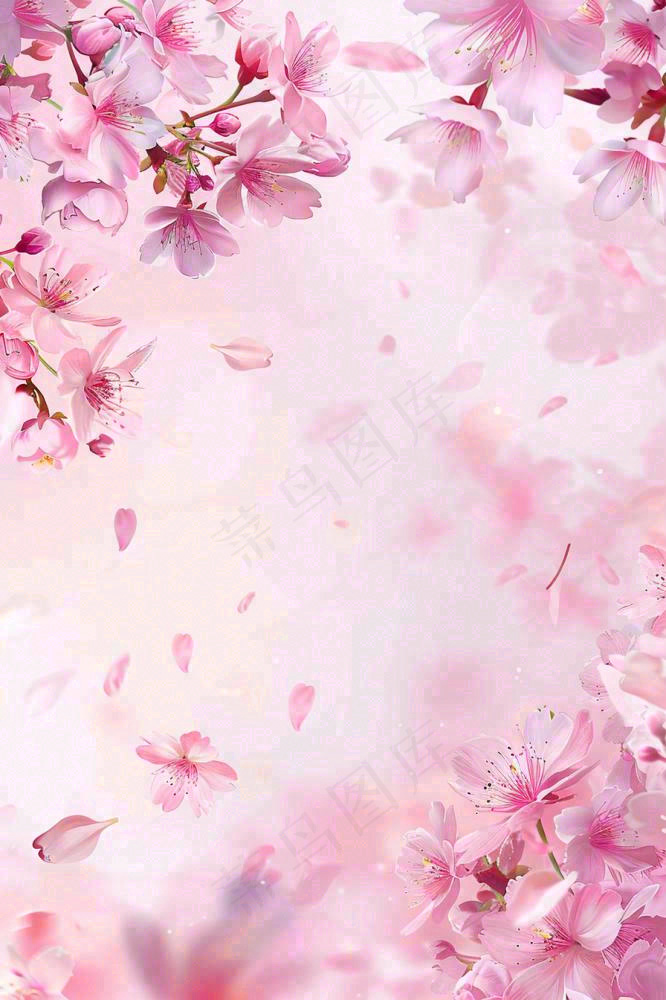 粉色樱花桃花花瓣飘落唯美浪漫春天春分情人七夕背景(896x1344)
