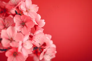 桃花梅花红色背景摄影图