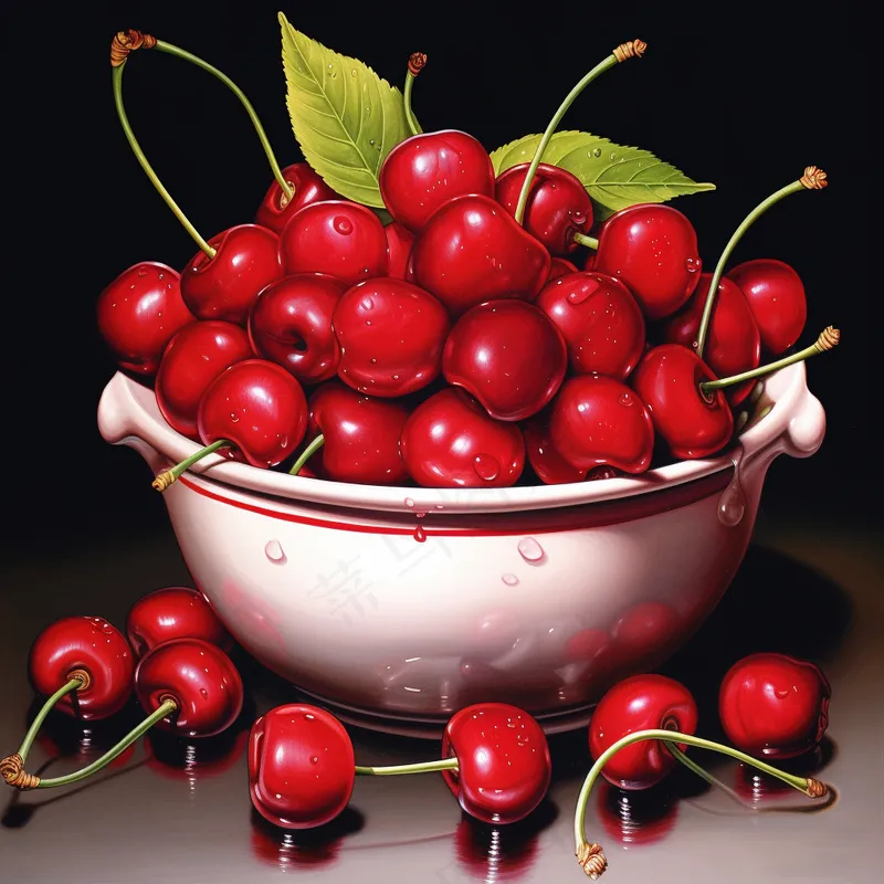 樱桃车厘子水果彩铅水彩插画插图背景(3072x3072)