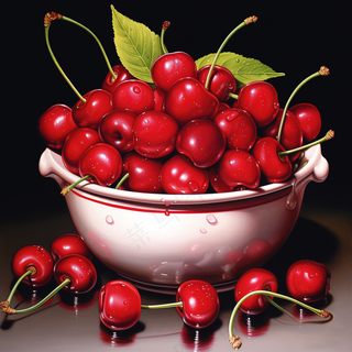 樱桃车厘子水果彩铅水彩插画插图背景