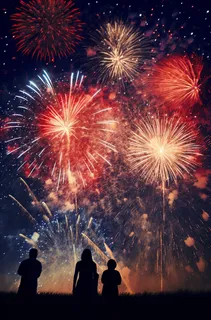 烟花五颜六色的烟花庆典新年节日暮色的天空背景摄影图 烟花五颜六色的烟花庆典新年节日暮色的天空背景摄影图