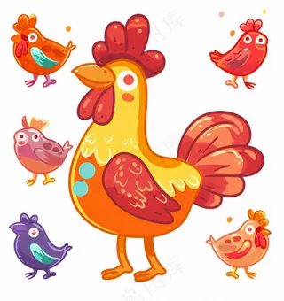 大公鸡雄赳赳彩色十二生肖卡通插画免抠