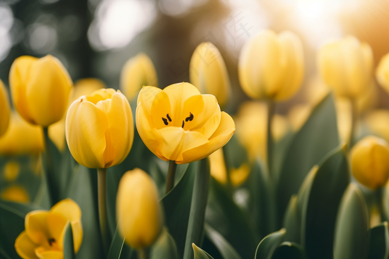 春天黄色郁金香花朵摄影图
